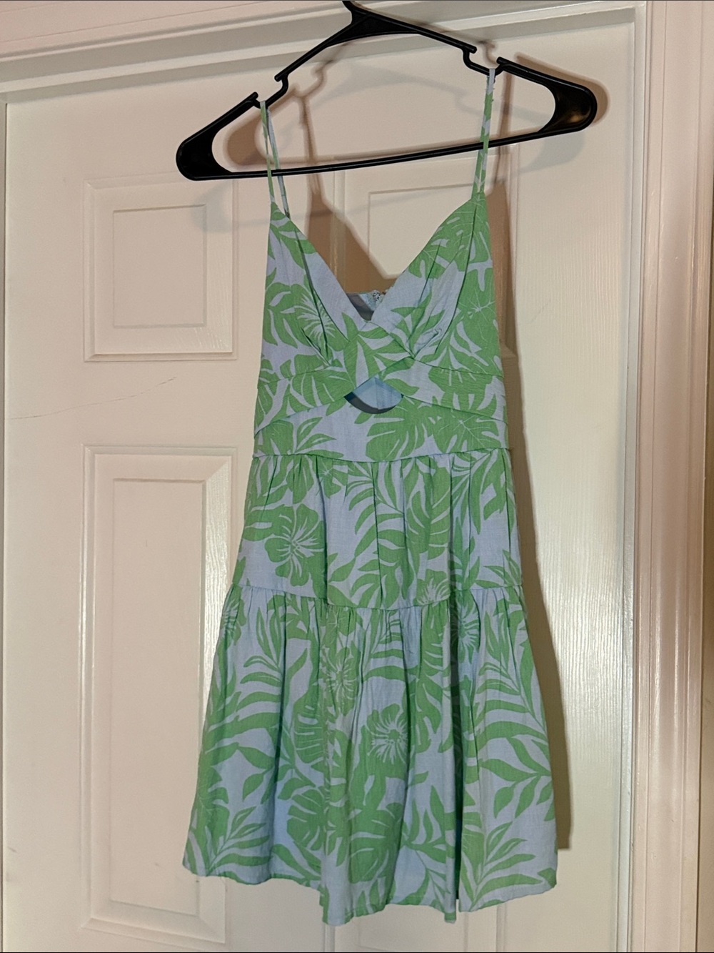 Trixxi Light Blue & Green Tropical Print Mini Dress